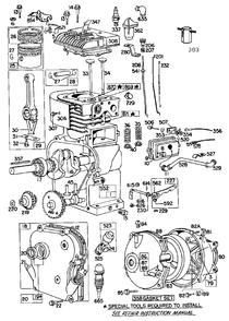 Cyl,crnkcse,piston,gear Case Diagram and Parts List for 100202-0392-XX  Briggs and Stratton Engine